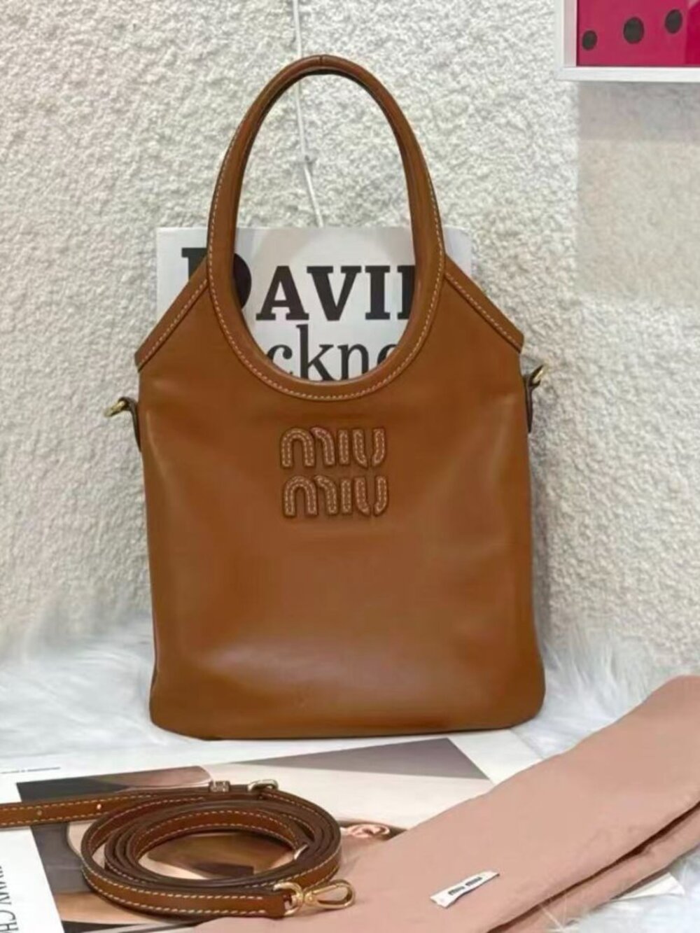 Miu Miu Cognac Brown Smooth Calfskin Small Crossbody Handbag